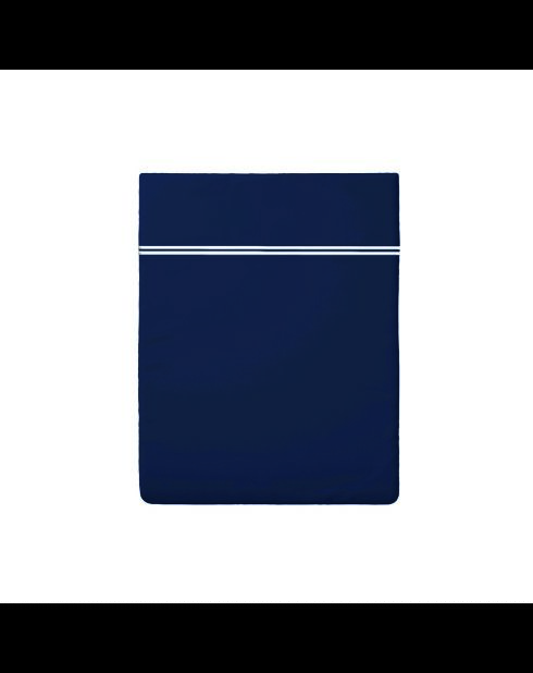 Drap plat satin de coton Biarritz blanc/bleu foncé - 240x300 cm
