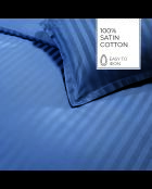 Parure housse de couette + taie carrée satin de coton rayure tissé dobby Jacquard bleu 06