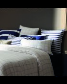 Parure housse de couette + taies carrées carrées satin de coton Simples carreaux blanc/bleu