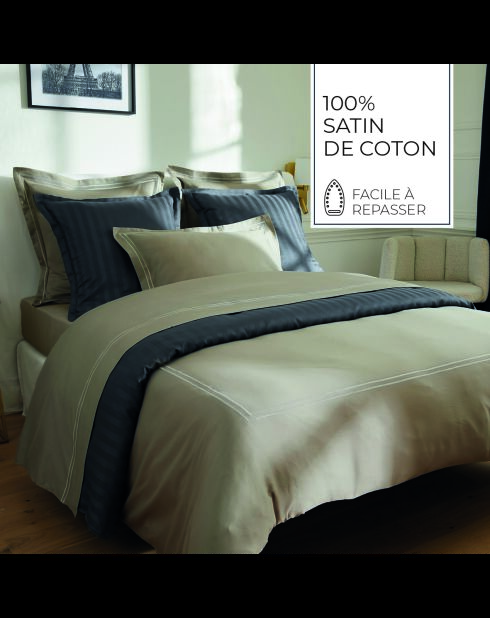 Set de 2 taies d'oreiller satin de coton Biarritz taupe