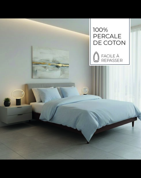 Drap plat coton percale Grenoble bleu clair - 240x300 cm