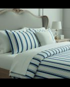 Set copripiumino Mateo in raso di cotone bianco/blu + federe quadrate