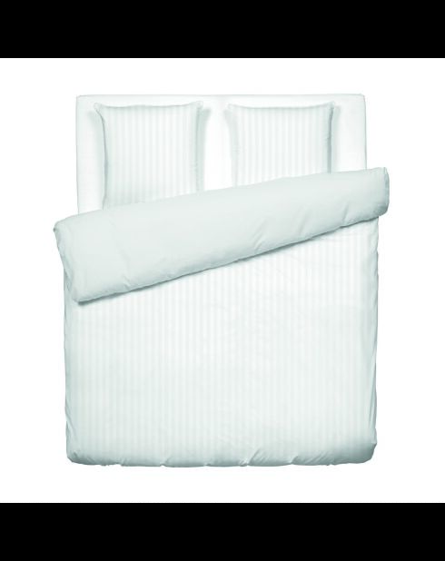 Parure housse de couette + taies carrées carrées satin de coton rayure tissé dobby Jacquard blanc 01