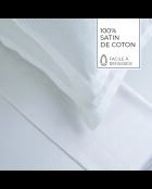 Parure housse de couette + taies carrées carrées satin de coton rayure tissé dobby Jacquard blanc 01
