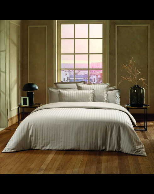 Drap plat satin de coton dobby stripe Jacquard taupe 01