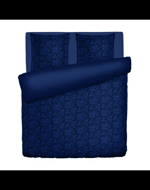 Parure housse de couette + taies carrées satin de coton Eclipse fleuri bleues