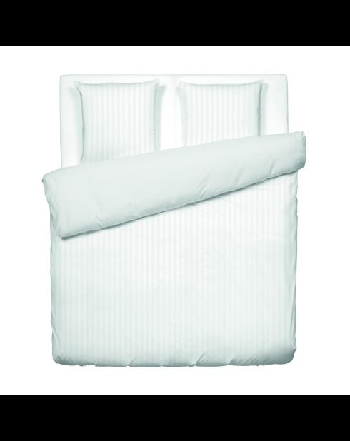 Parure housse de couette + taies carrées carrées satin de coton rayure tissé dobby Jacquard blanc 01