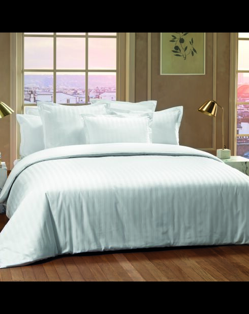 Parure housse de couette + taies carrées carrées satin de coton rayure tissé dobby Jacquard blanc 01