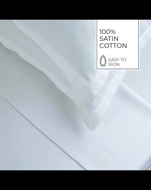 Parure housse de couette + taies carrées carrées satin de coton rayure tissé dobby Jacquard blanc 01