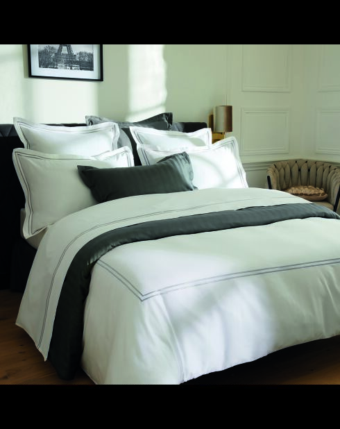 Set copripiumino + federa quadrata Biarritz in raso di cotone grigio/bianco