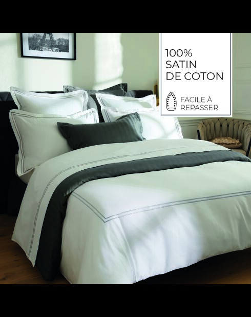 Set copripiumino + federa quadrata Biarritz in raso di cotone grigio/bianco