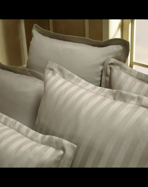 Set de 2 taies d'oreiller satin de coton rayure tissé dobby Jacquard taupe 01