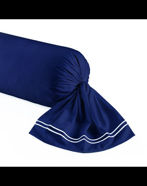 Taie de traversin satin de coton Biarritz blanc/bleu foncé - 43x210 cm