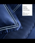 Taie de traversin satin de coton Biarritz blanc/bleu foncé - 43x210 cm