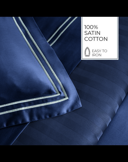 Taie de traversin satin de coton Biarritz blanc/bleu foncé - 43x210 cm
