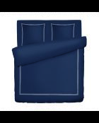 Parure housse de couette + taies carrées carrées satin de coton Biarritz blanc/bleu foncé
