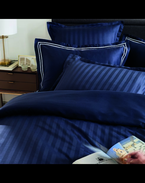 Parure housse de couette + taies carrées satin de coton rayure tissé dobby Jacquard bleu 11