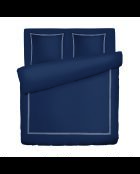 Parure housse de couette + taies carrées carrées satin de coton Biarritz blanc/bleu foncé
