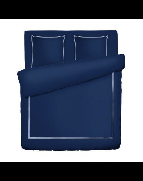 Parure housse de couette + taies carrées carrées satin de coton Biarritz blanc/bleu foncé