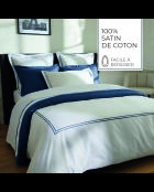 Drap plat satin de coton Biarritz bleu foncé/blanc - 240x300 cm