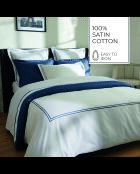 Drap plat satin de coton Biarritz bleu foncé/blanc - 240x300 cm
