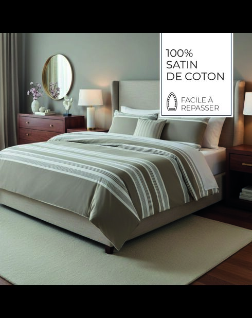 Set copripiumino Emilia tortora + federe quadrate in raso di cotone