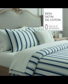 Federa Mateo in raso di cotone bianco/blu - 2x (50x70 cm)