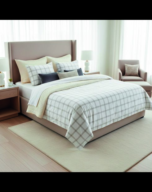 Parure housse de couette + taies carrées  satin de coton Apolline taupe