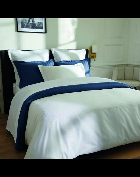 Parure housse de couette + taie carrée satin de coton Biarritz blanches
