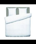 Parure housse de couette + taies carrées carrées satin de coton Simples carreaux blanc/taupe