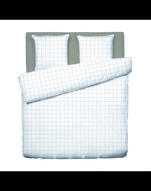 Parure housse de couette + taies carrées carrées satin de coton Simples carreaux blanc/taupe