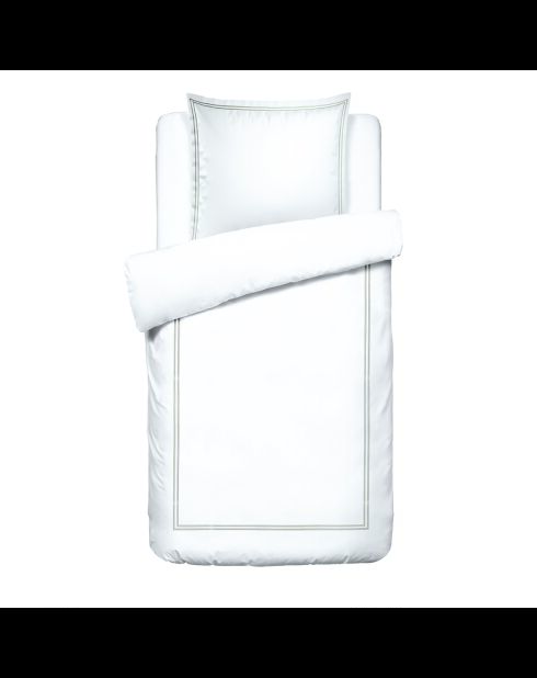 Parure housse de couette + taie carrée satin de coton Biarritz taupe/blanc