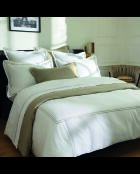 Parure housse de couette + taie carrée satin de coton Biarritz taupe/blanc