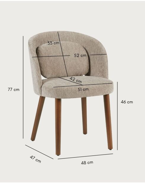 Set de 2 sillas de comedor de tela Neris beige - 52x47x77 cm