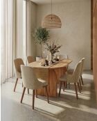Set de 2 sillas de comedor de tela, patas de madera Liro de color beige, 48 x 53 x 81 cm