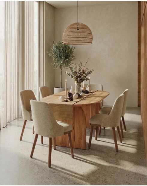 Set aus 2 Esszimmerstühlen aus Stoff, beigefarbene Liro Holzbeine — 48x53x81 cm
