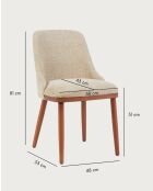 Set de 2 sillas de comedor de tela, patas de madera Liro de color beige, 48 x 53 x 81 cm