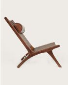 Fauteuil lounge dossier haut en teck et cuir California marron -  66x86x92 cm