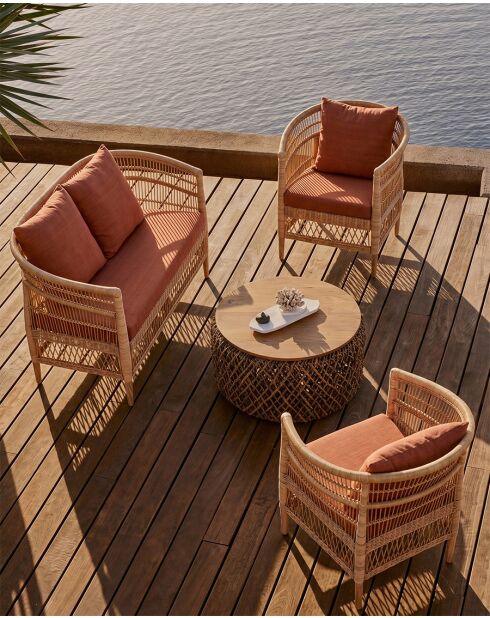 Lusso tuinmeubelset van naturel en terracotta rotan - 3 stuks