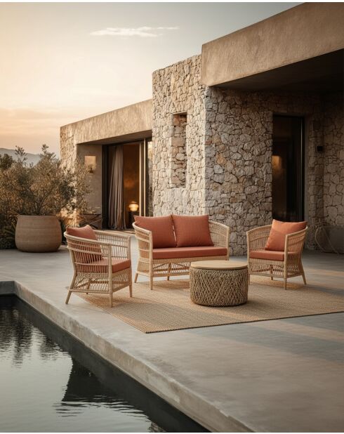 Lusso tuinmeubelset van naturel en terracotta rotan - 3 stuks
