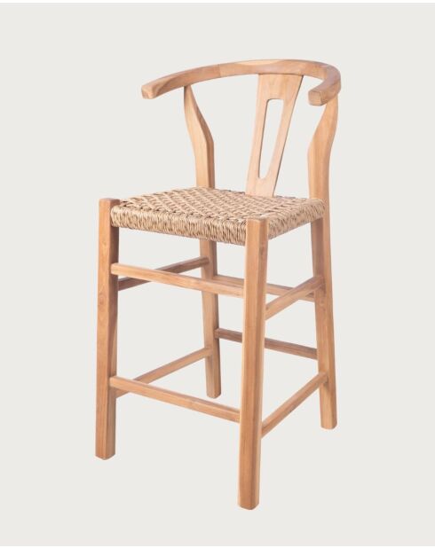 Tabourets de bar en teck et corde tressée Soren naturels  - 45x50x98 cm