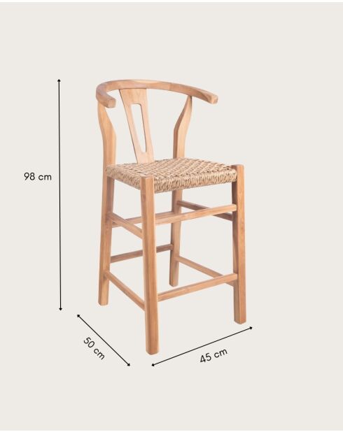 Tabourets de bar en teck et corde tressée Soren naturels - 45x50x98 cm