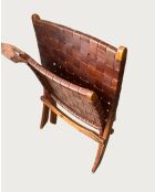 Fauteuil pliant en teck et en cuir tressé Kenza marron - 66x74x78 cm