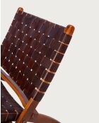 Fauteuil pliant en teck et en cuir tressé Kenza marron - 66x74x78 cm