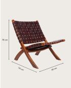 Fauteuil pliant en teck et en cuir tressé Kenza marron - 66x74x78 cm