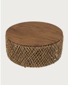 Mesita grande de madera maciza de teca y tejido de plátano con almacenamiento natural Yuda, 80 x 42 x 80 cm