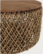 Mesita grande de madera maciza de teca y tejido de plátano con almacenamiento natural Yuda, 80 x 42 x 80 cm