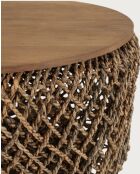 Mesita grande de madera maciza de teca y tejido de plátano con almacenamiento natural Yuda, 80 x 42 x 80 cm