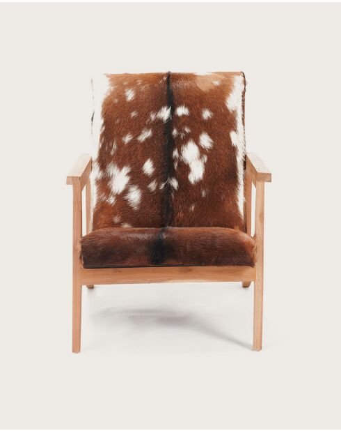 Fauteuil van natuurlijk cowboy teakhout en geitenleer - 67x80x77 cm