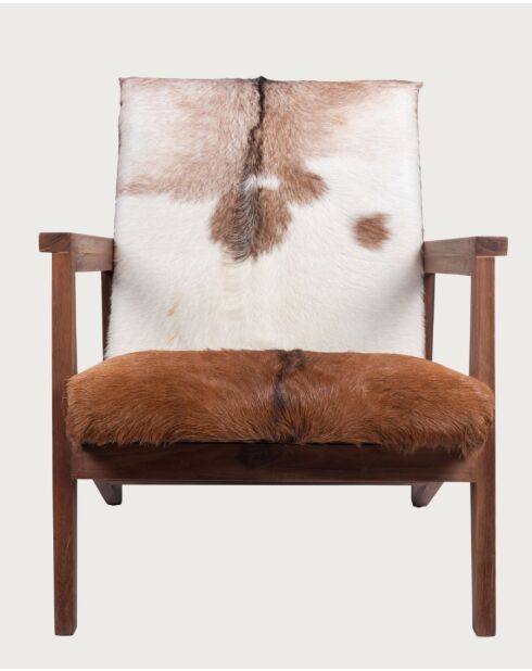 Fauteuil van natuurlijk cowboy teakhout en geitenleer - 67x80x77 cm